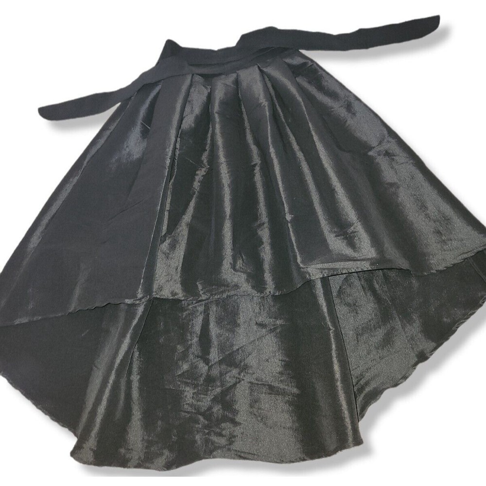 IRIS Small Asymmetrical Tie Front Ruffle Skirt Black Long Back Short Front